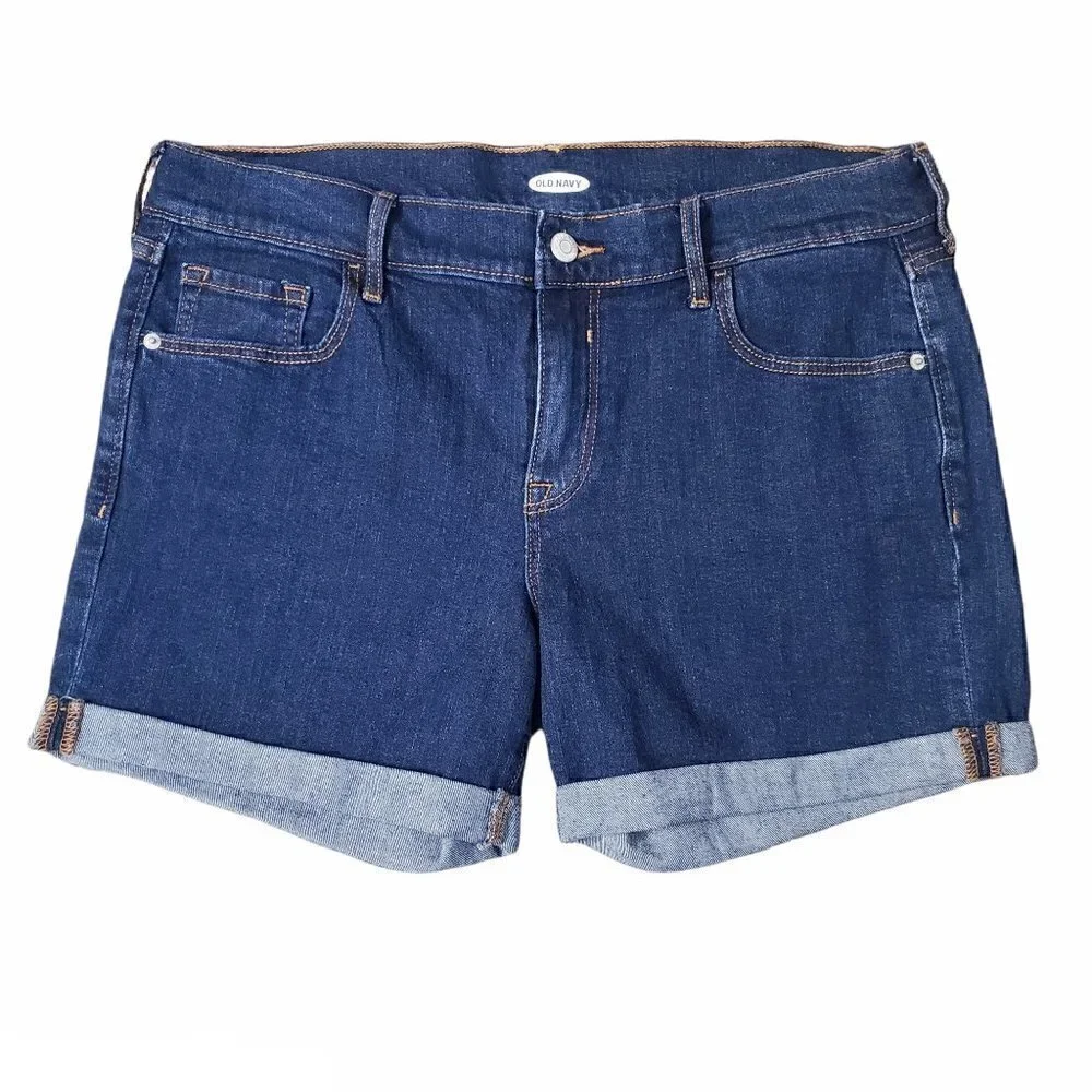 Old Navy Dark Wash Cuffed Denim Jean Shorts Size 12
